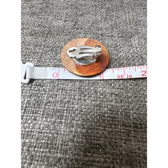 Vintage Clip-On Earrings Set Of 3 Wooden Tribal & Modern Designs Round Shape - Picture 3 of 5